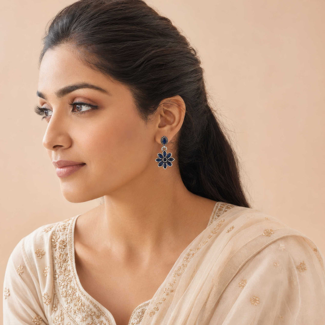 Flower Drop Earrings with Faceted Crystal Petals