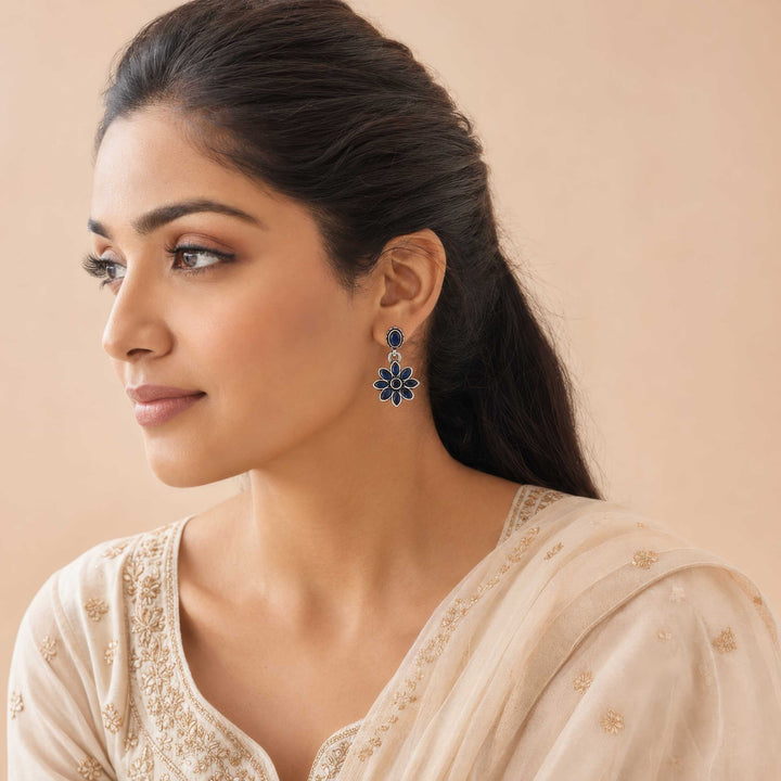 Flower Drop Earrings with Faceted Crystal Petals