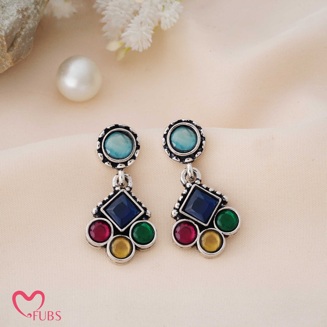 Geometric Charm Earrings with Sparkling Studs