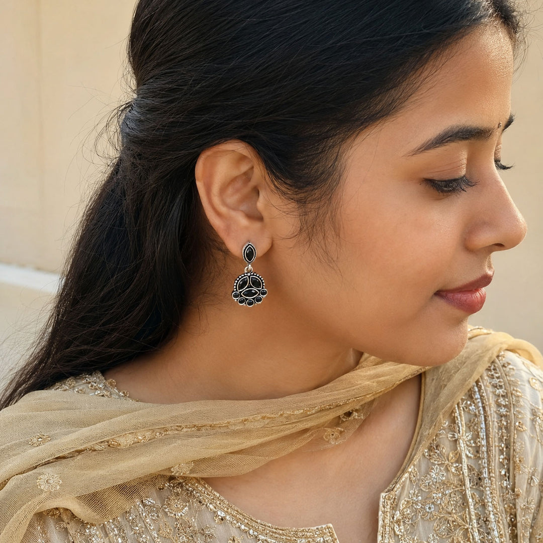 Stone Cluster Drop Earrings with Marquise Detailing