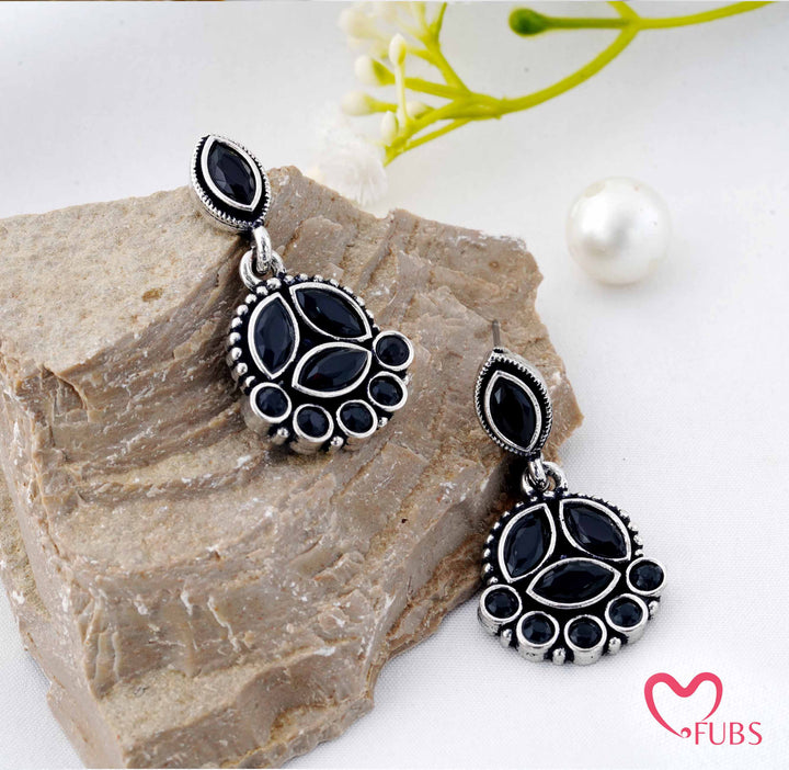 Stone Cluster Drop Earrings with Marquise Detailing