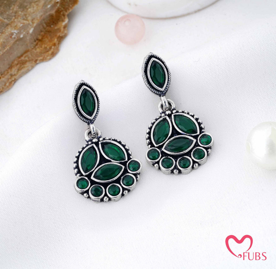 Stone Cluster Drop Earrings with Marquise Detailing