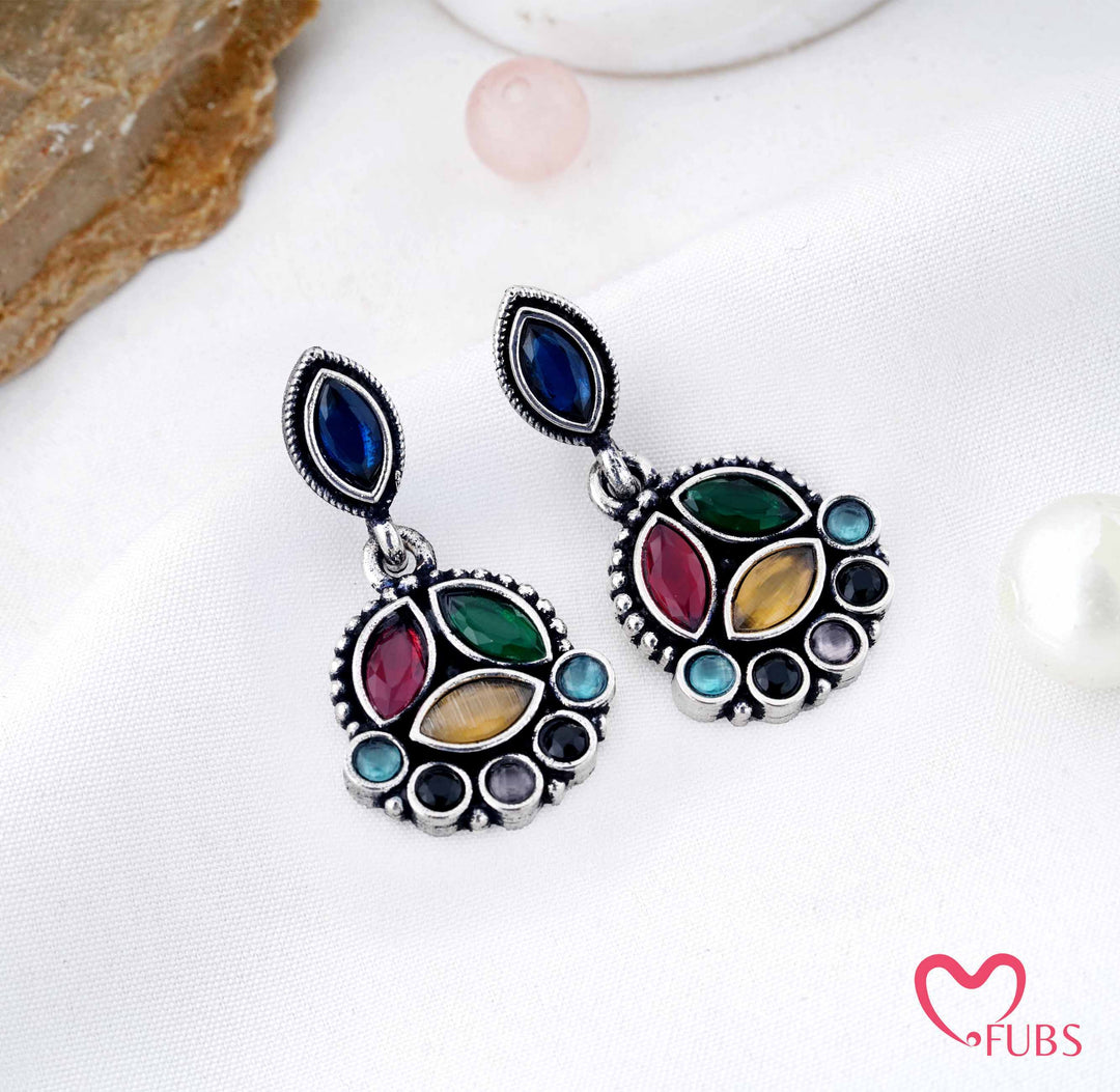 Stone Cluster Drop Earrings with Marquise Detailing