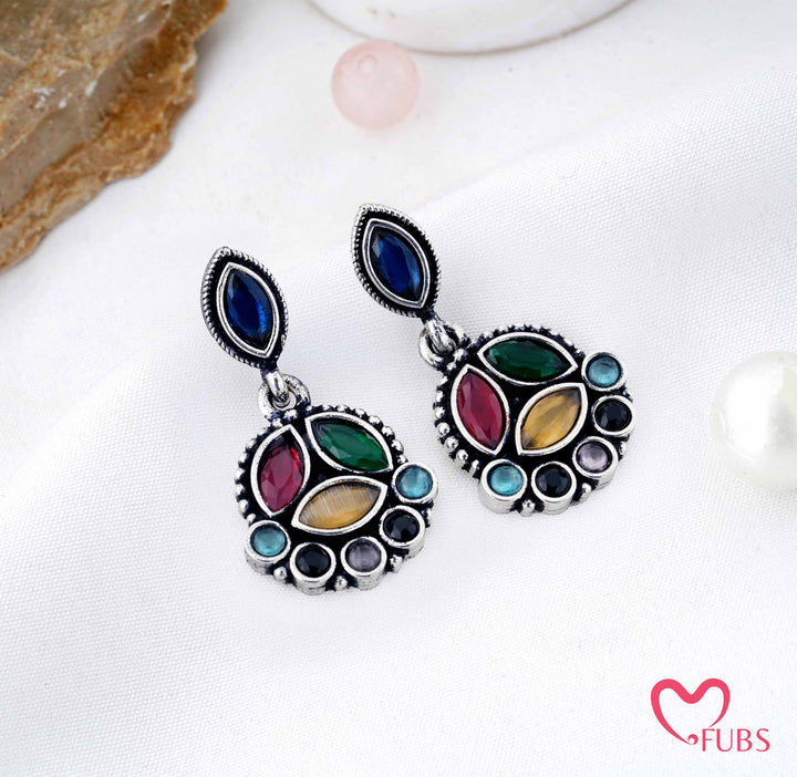 Stone Cluster Drop Earrings with Marquise Detailing