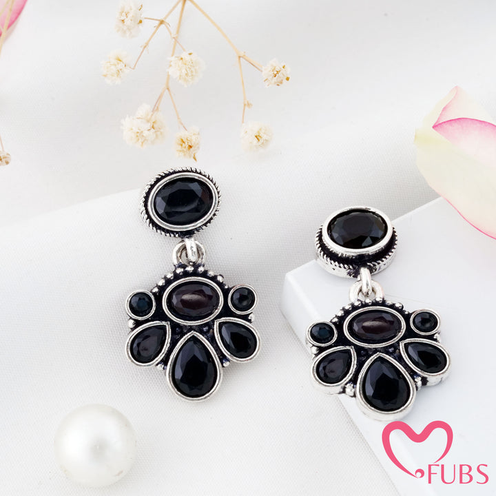 Oval Top Cluster Motif Drop Earrings with Teardrop Details