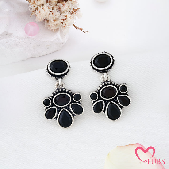 Oval Top Cluster Motif Drop Earrings with Teardrop Details