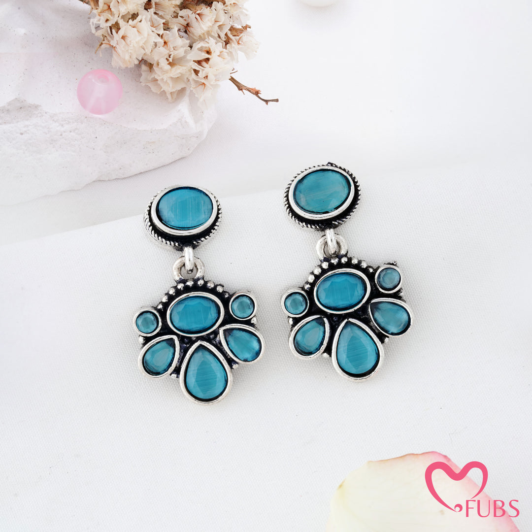 Oval Top Cluster Motif Drop Earrings with Teardrop Details
