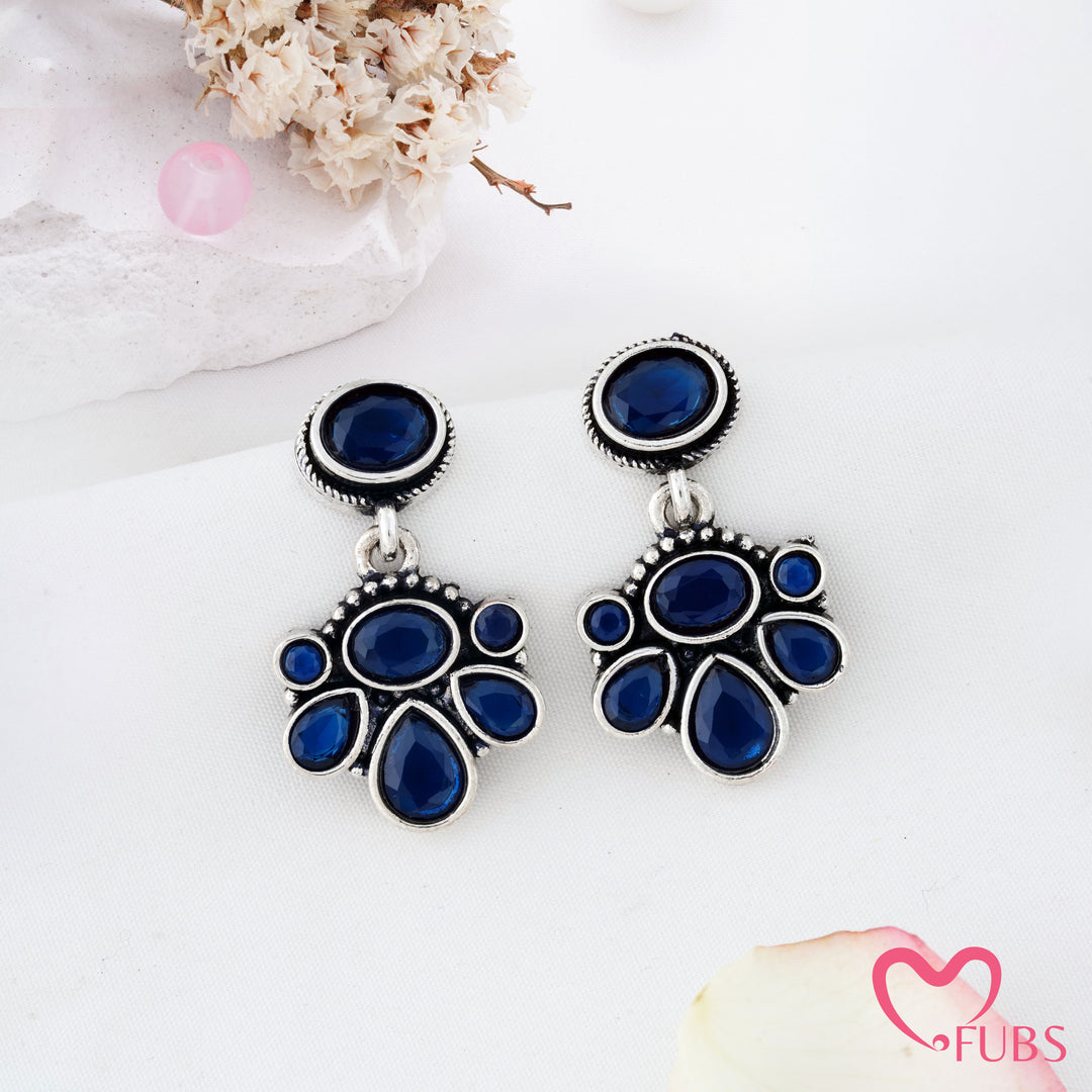Oval Top Cluster Motif Drop Earrings with Teardrop Details