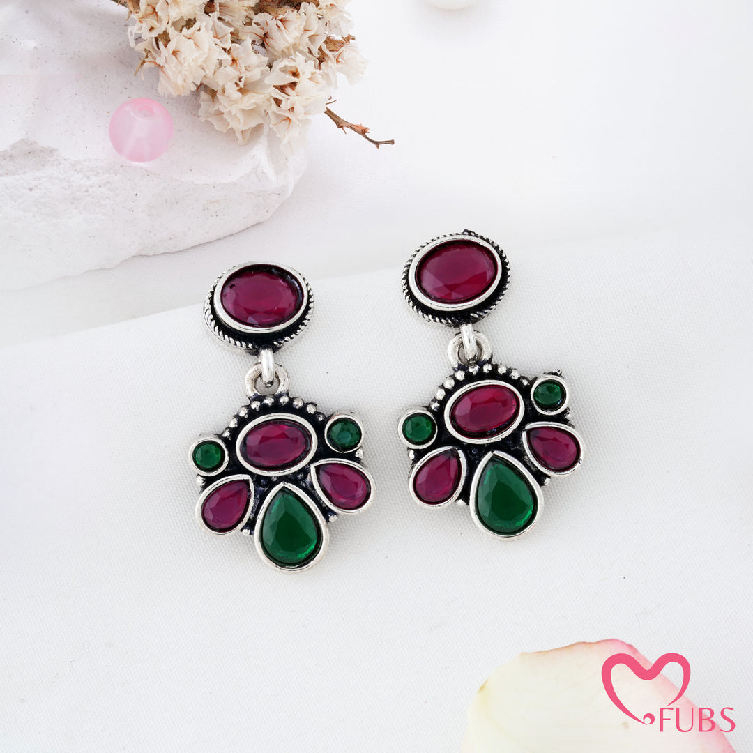 Oval Top Cluster Motif Drop Earrings with Teardrop Details