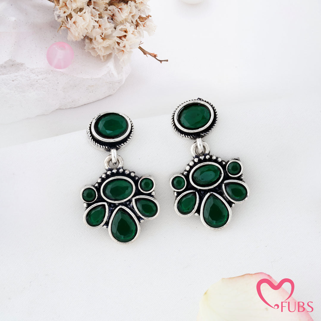 Oval Top Cluster Motif Drop Earrings with Teardrop Details