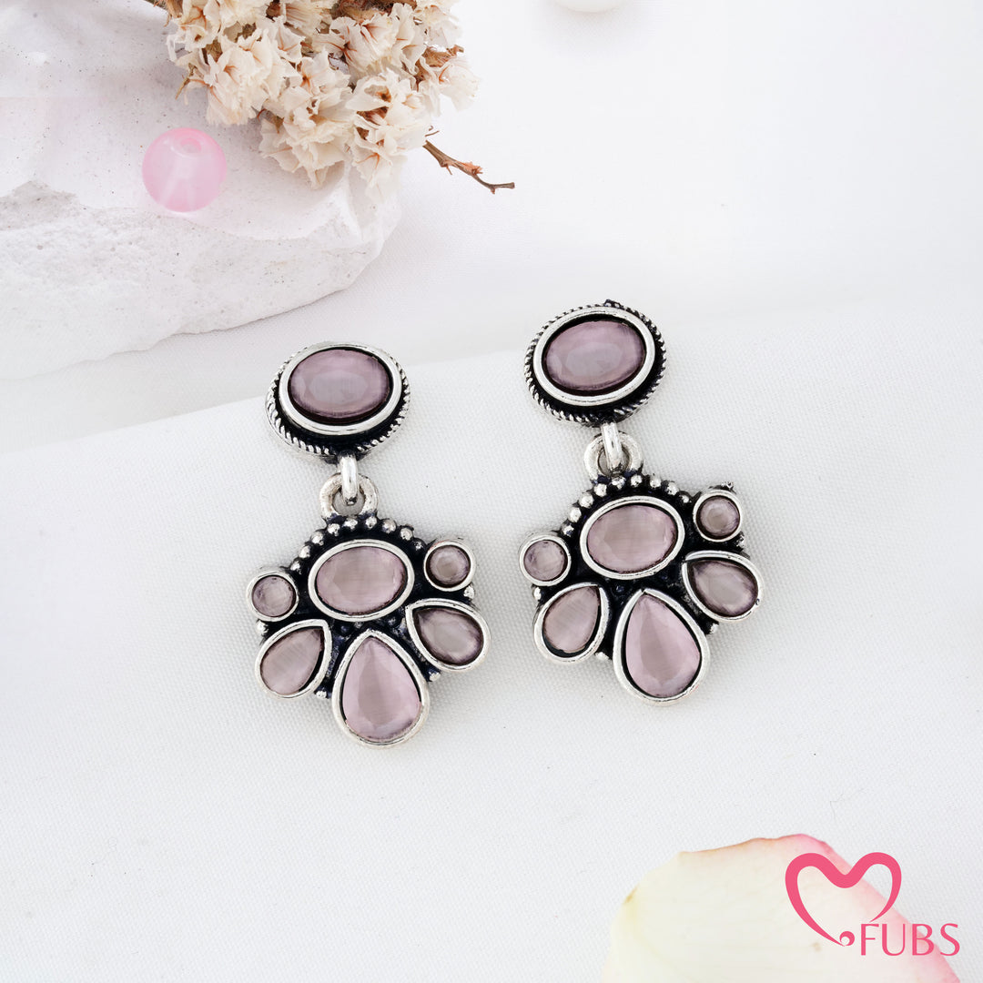 Oval Top Cluster Motif Drop Earrings with Teardrop Details