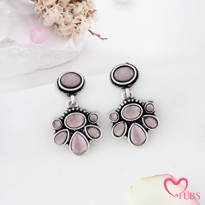 Oval Top Cluster Motif Drop Earrings with Teardrop Details