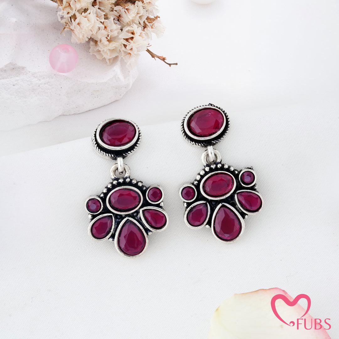 Oval Top Cluster Motif Drop Earrings with Teardrop Details