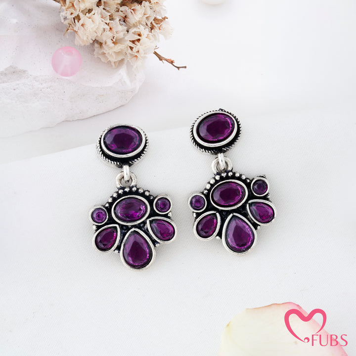 Oval Top Cluster Motif Drop Earrings with Teardrop Details
