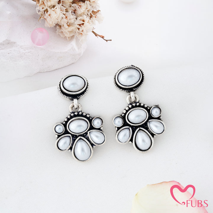 Oval Top Cluster Motif Drop Earrings with Teardrop Details