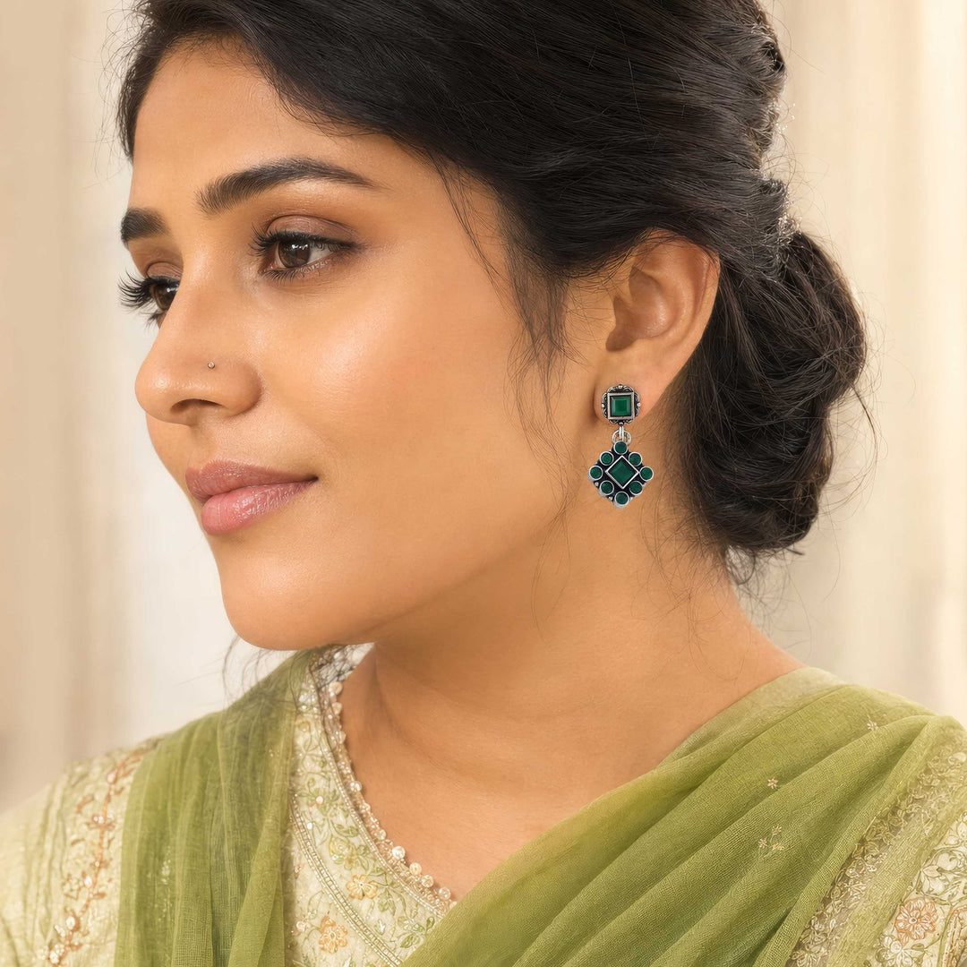 Square Drop Earrings with Halo Detailing