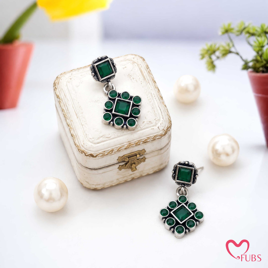 Square Drop Earrings with Halo Detailing