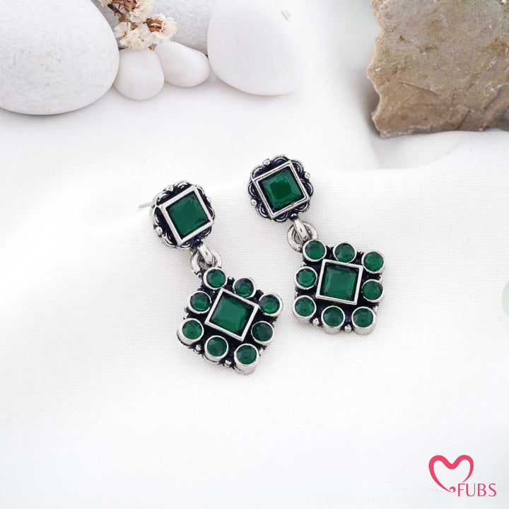 Square Drop Earrings with Halo Detailing