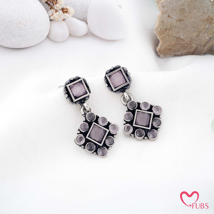 Square Drop Earrings with Halo Detailing