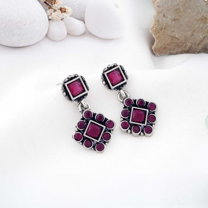 Square Drop Earrings with Halo Detailing