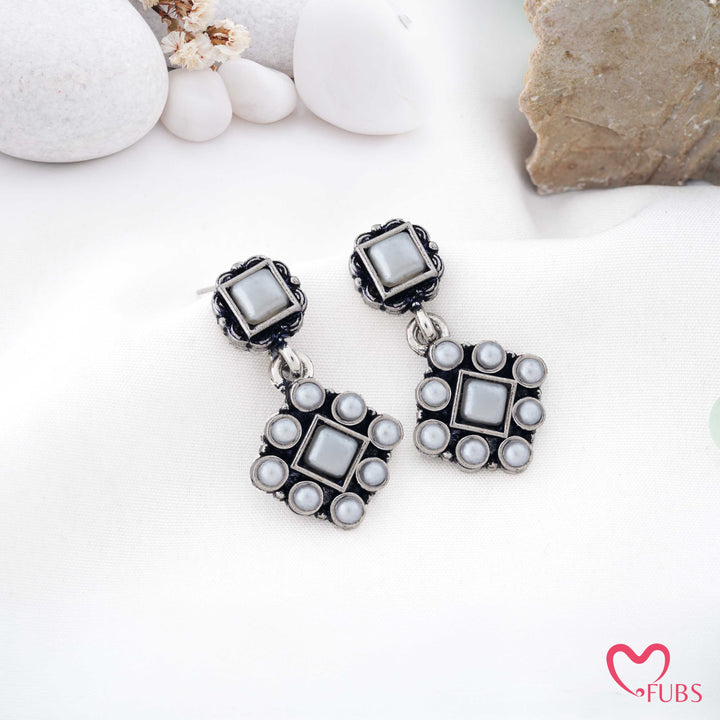 Square Drop Earrings with Halo Detailing