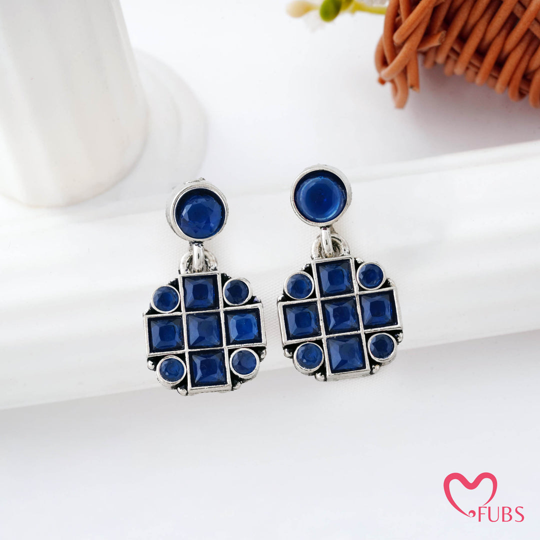 Grid Pattern Stud Earrings with Studded Squares