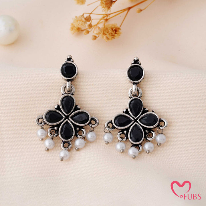 Clover Charm Earrings with Pearl Dangles