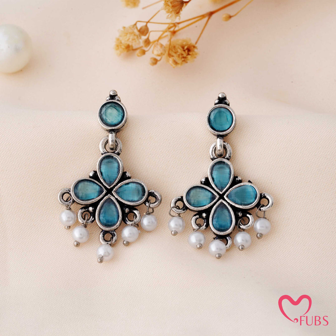 Clover Charm Earrings with Pearl Dangles