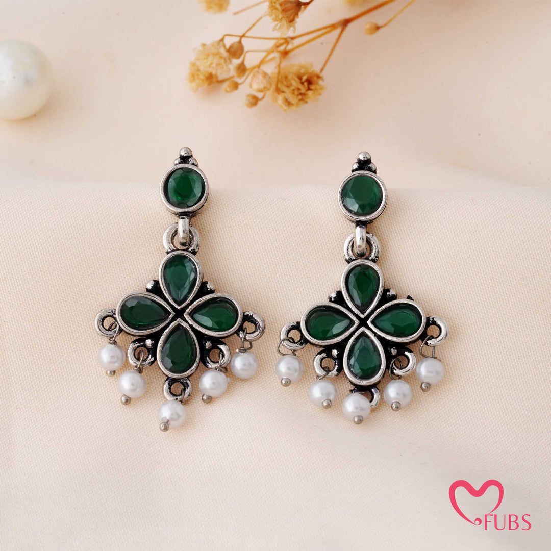 Clover Charm Earrings with Pearl Dangles