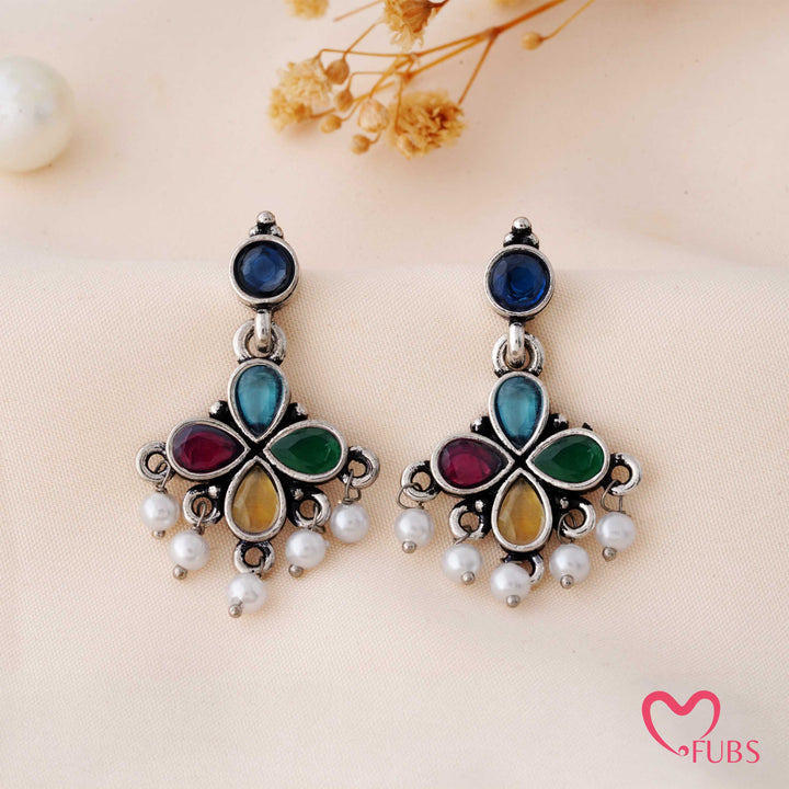 Clover Charm Earrings with Pearl Dangles