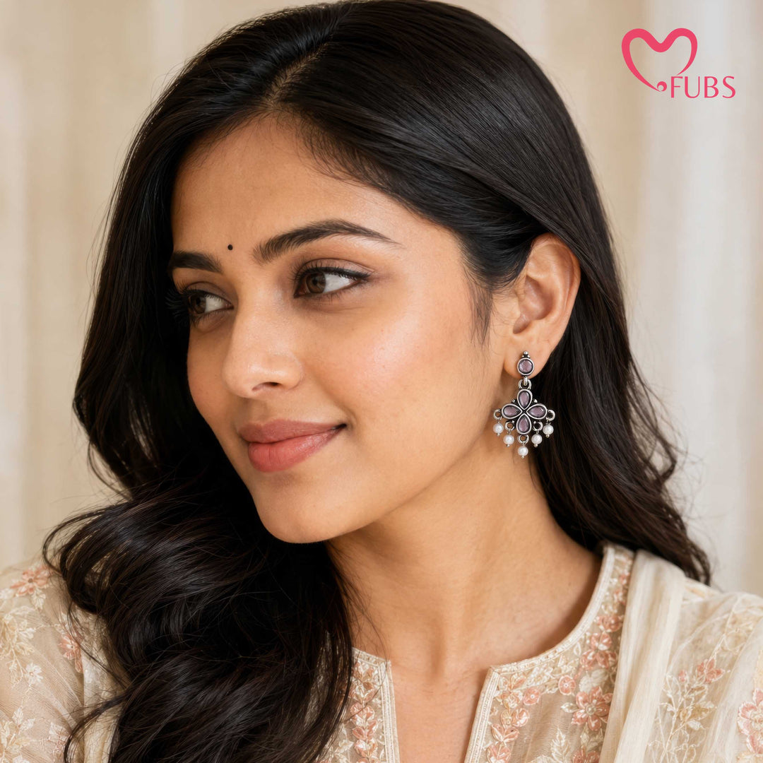 Clover Charm Earrings with Pearl Dangles