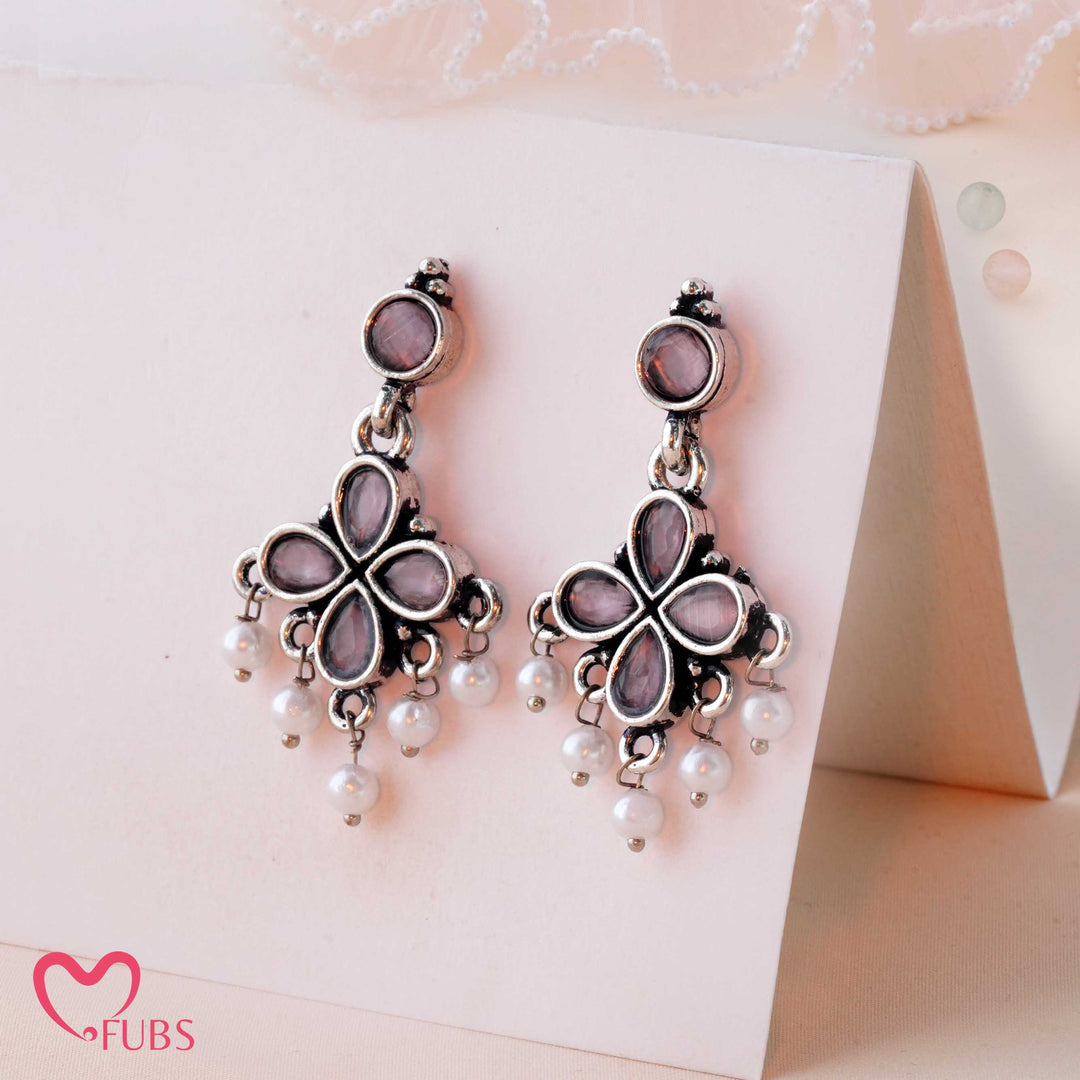 Clover Charm Earrings with Pearl Dangles