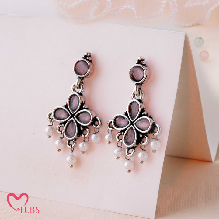 Clover Charm Earrings with Pearl Dangles