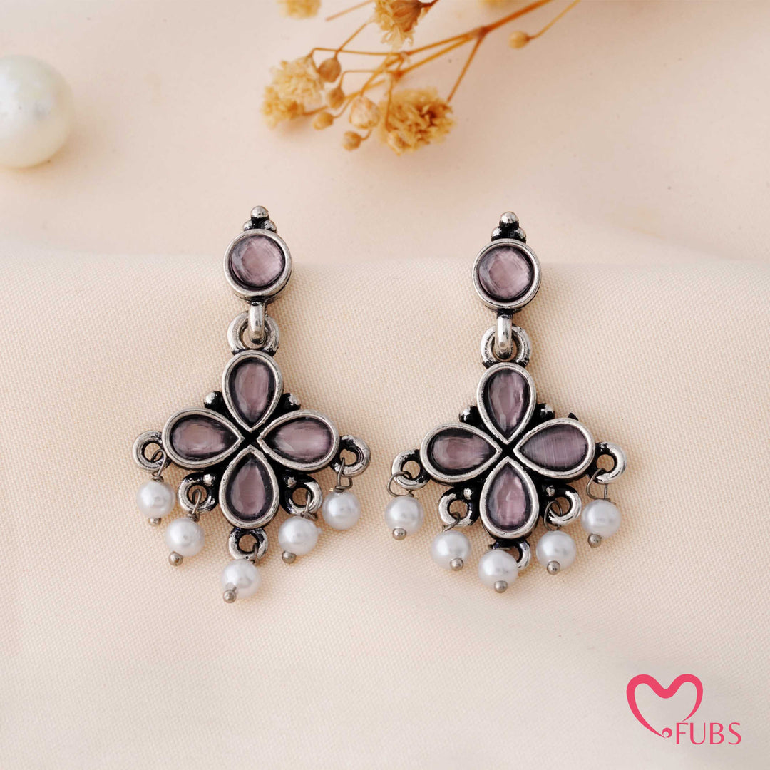 Clover Charm Earrings with Pearl Dangles