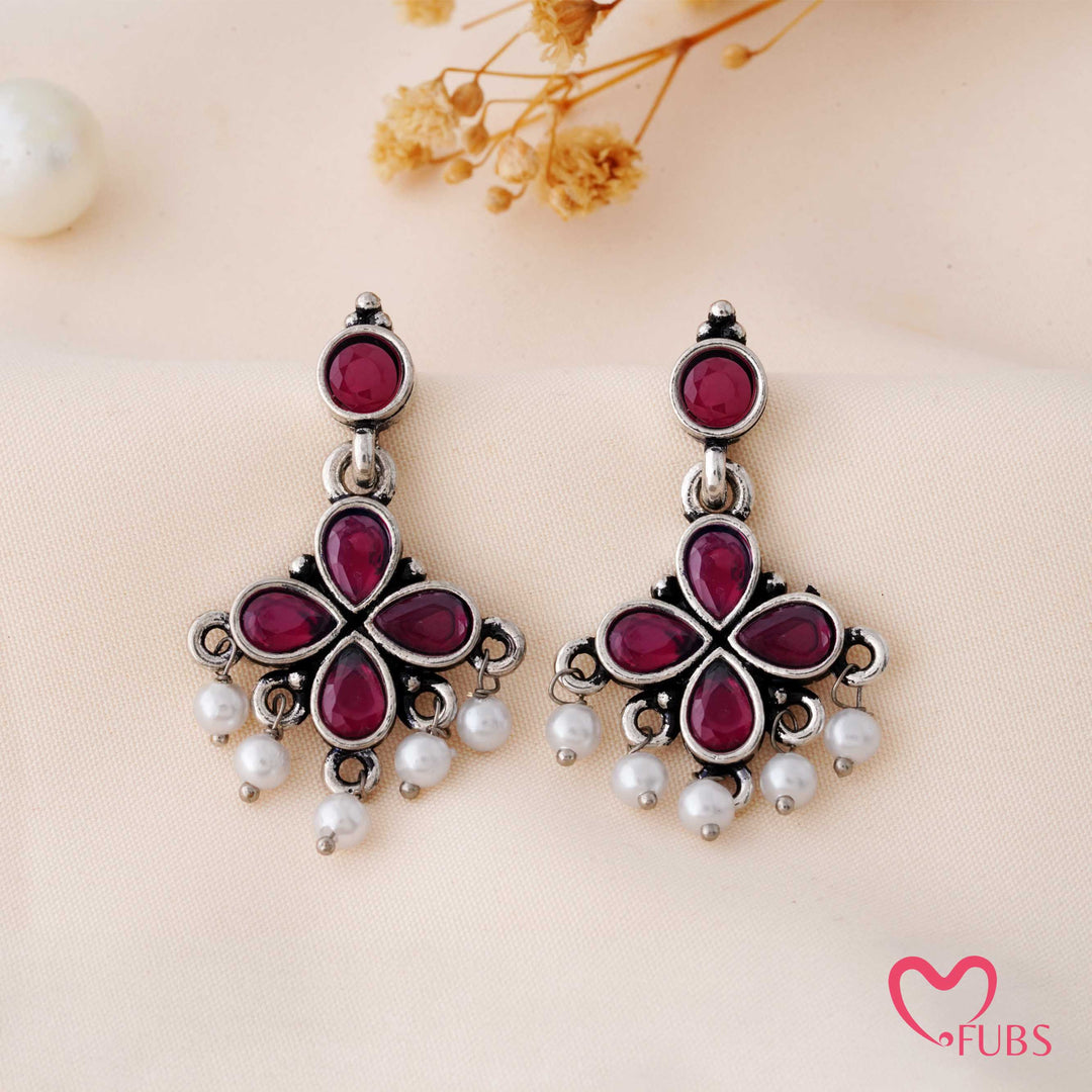 Clover Charm Earrings with Pearl Dangles