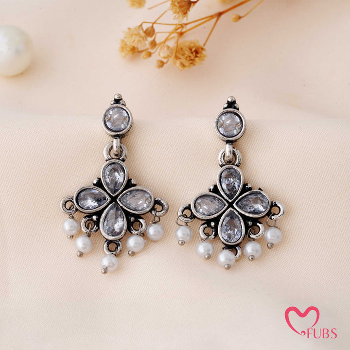 Clover Charm Earrings with Pearl Dangles