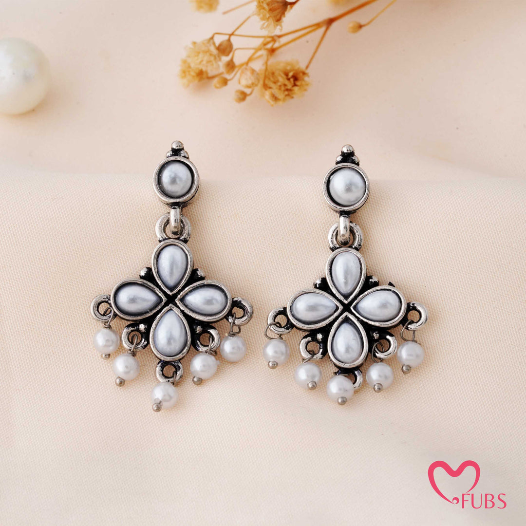 Clover Charm Earrings with Pearl Dangles
