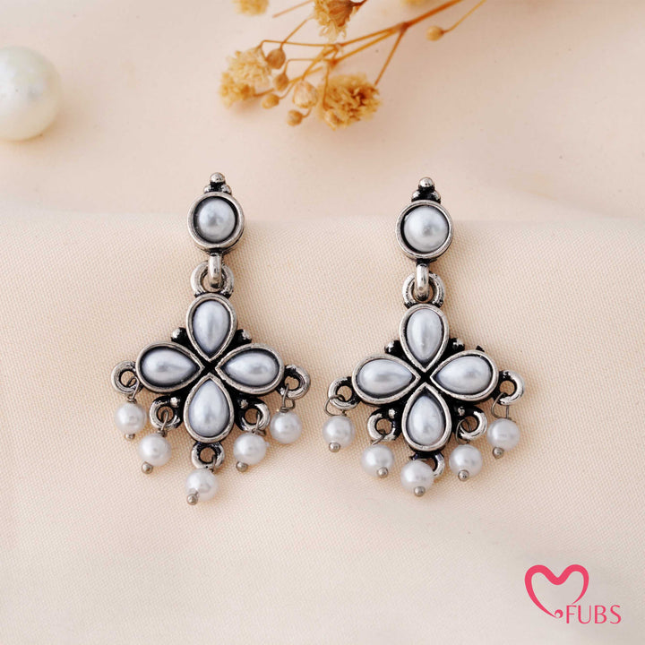 Clover Charm Earrings with Pearl Dangles