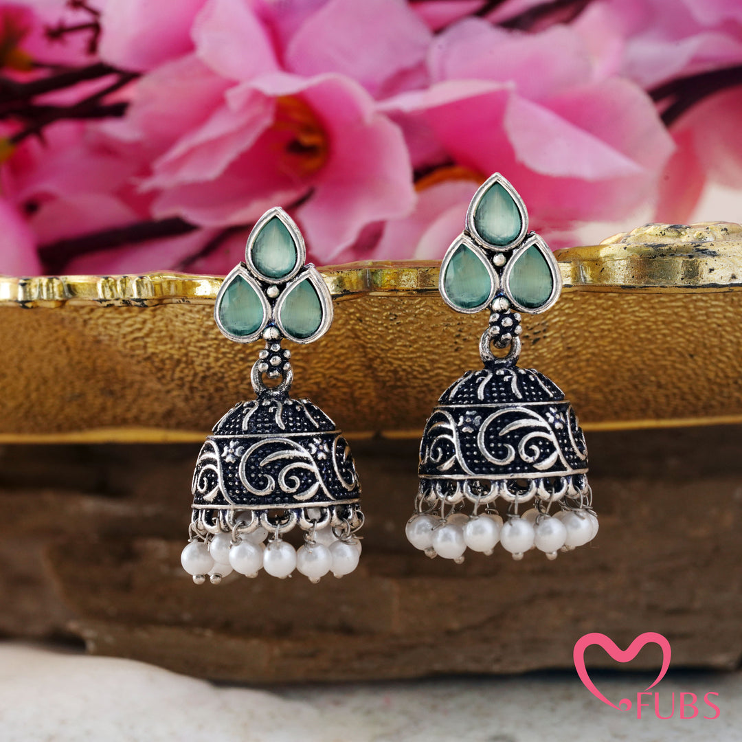 Trefoil Jhumka Earrings with a Vine Carved Dome