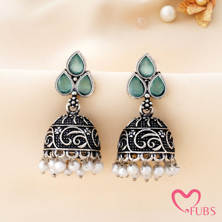 Trefoil Jhumka Earrings with a Vine Carved Dome