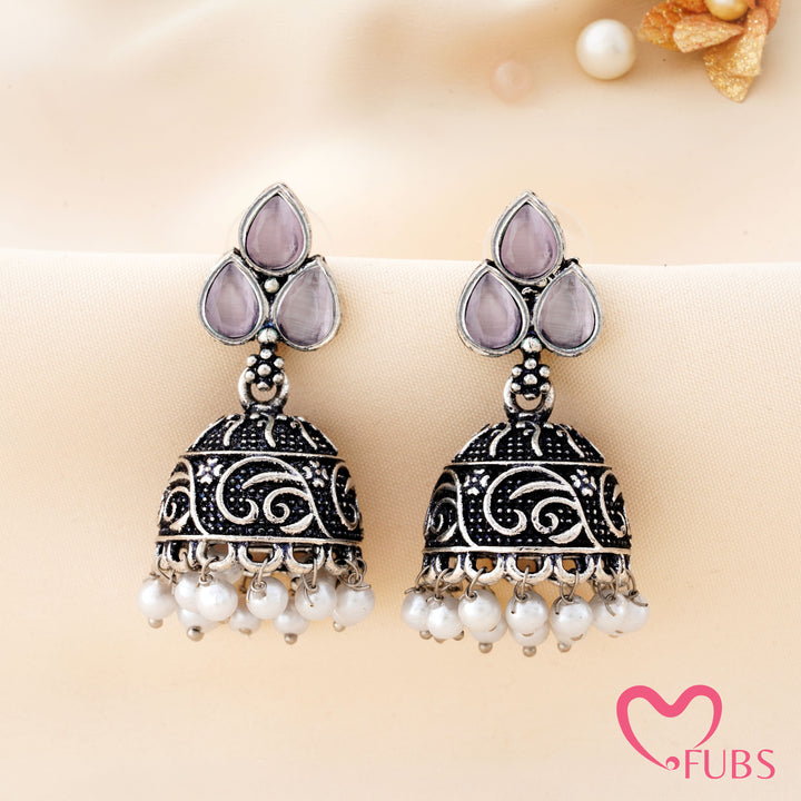 Trefoil Jhumka Earrings with a Vine Carved Dome