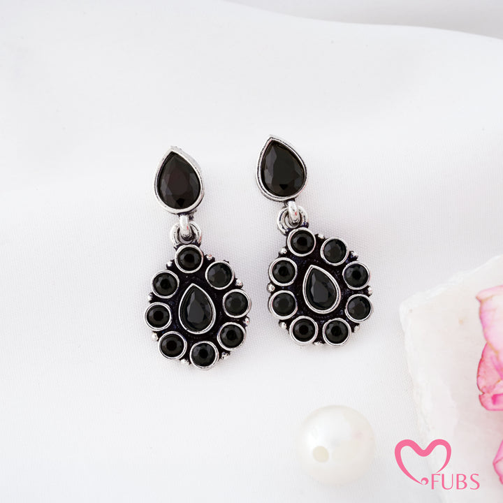 Pear Top Cluster Pendant Earrings with Fine Rim Detail