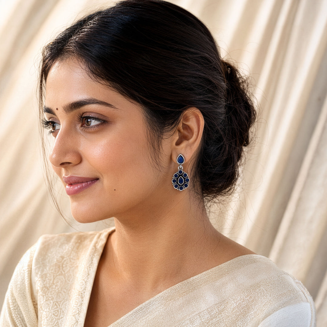 Pear Top Cluster Pendant Earrings with Fine Rim Detail
