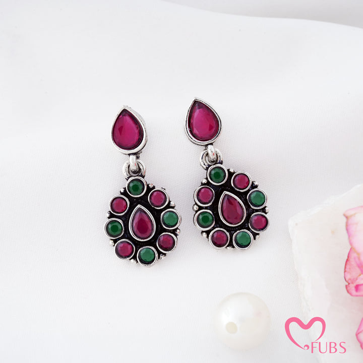 Pear Top Cluster Pendant Earrings with Fine Rim Detail