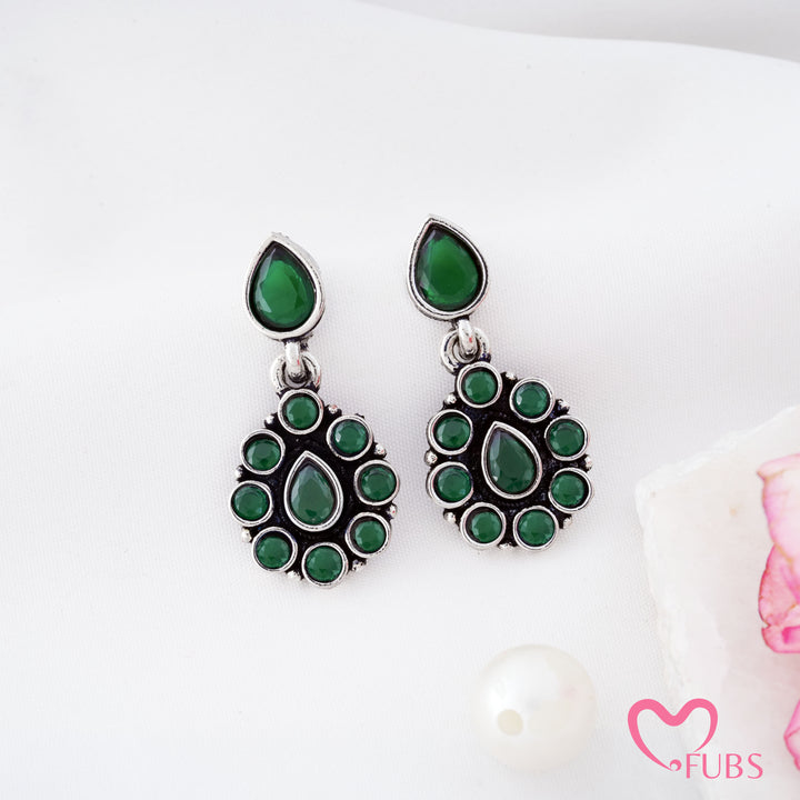 Pear Top Cluster Pendant Earrings with Fine Rim Detail