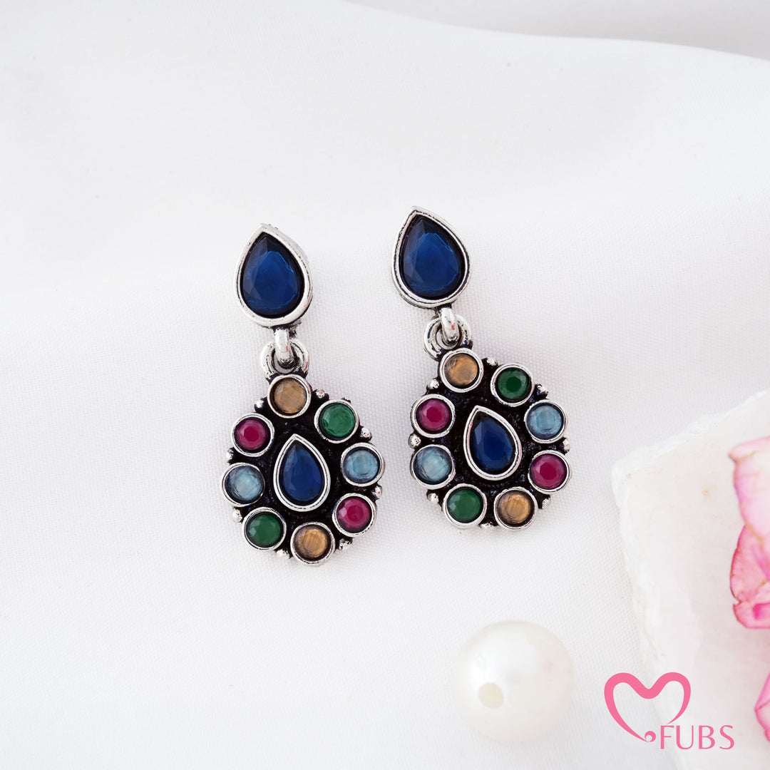 Pear Top Cluster Pendant Earrings with Fine Rim Detail