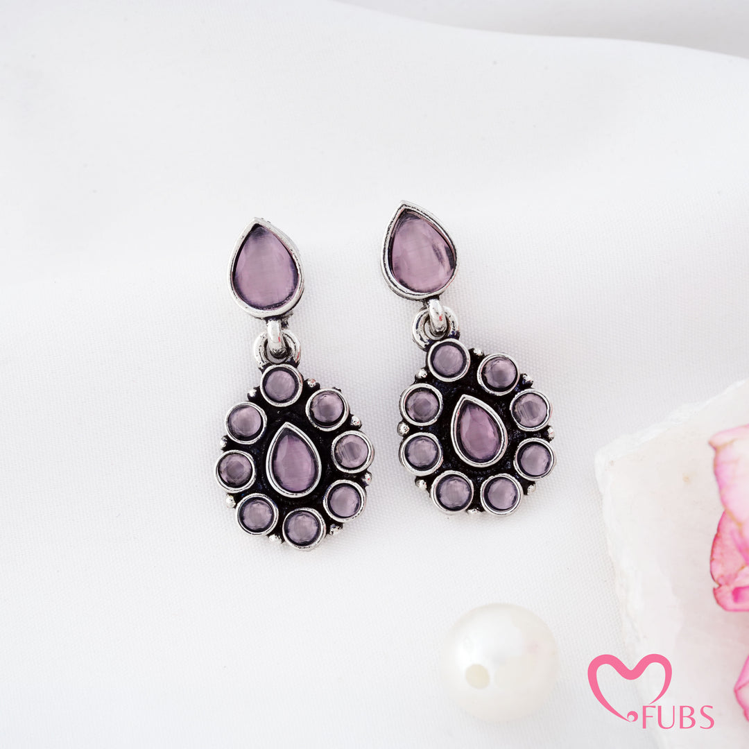 Pear Top Cluster Pendant Earrings with Fine Rim Detail