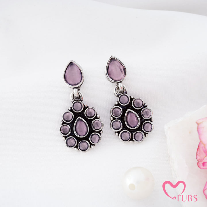 Pear Top Cluster Pendant Earrings with Fine Rim Detail