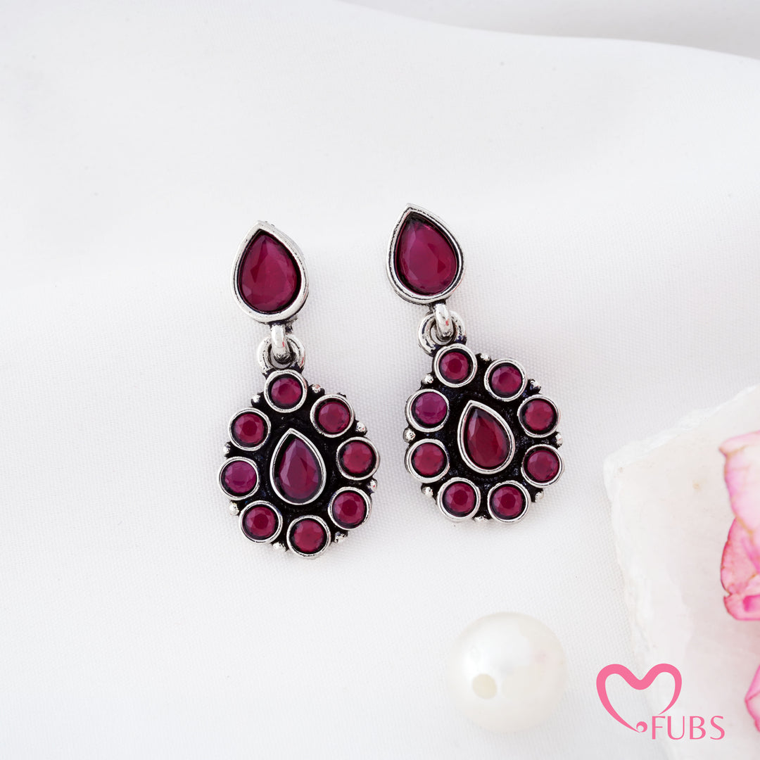 Pear Top Cluster Pendant Earrings with Fine Rim Detail