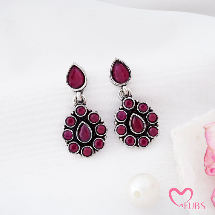 Pear Top Cluster Pendant Earrings with Fine Rim Detail